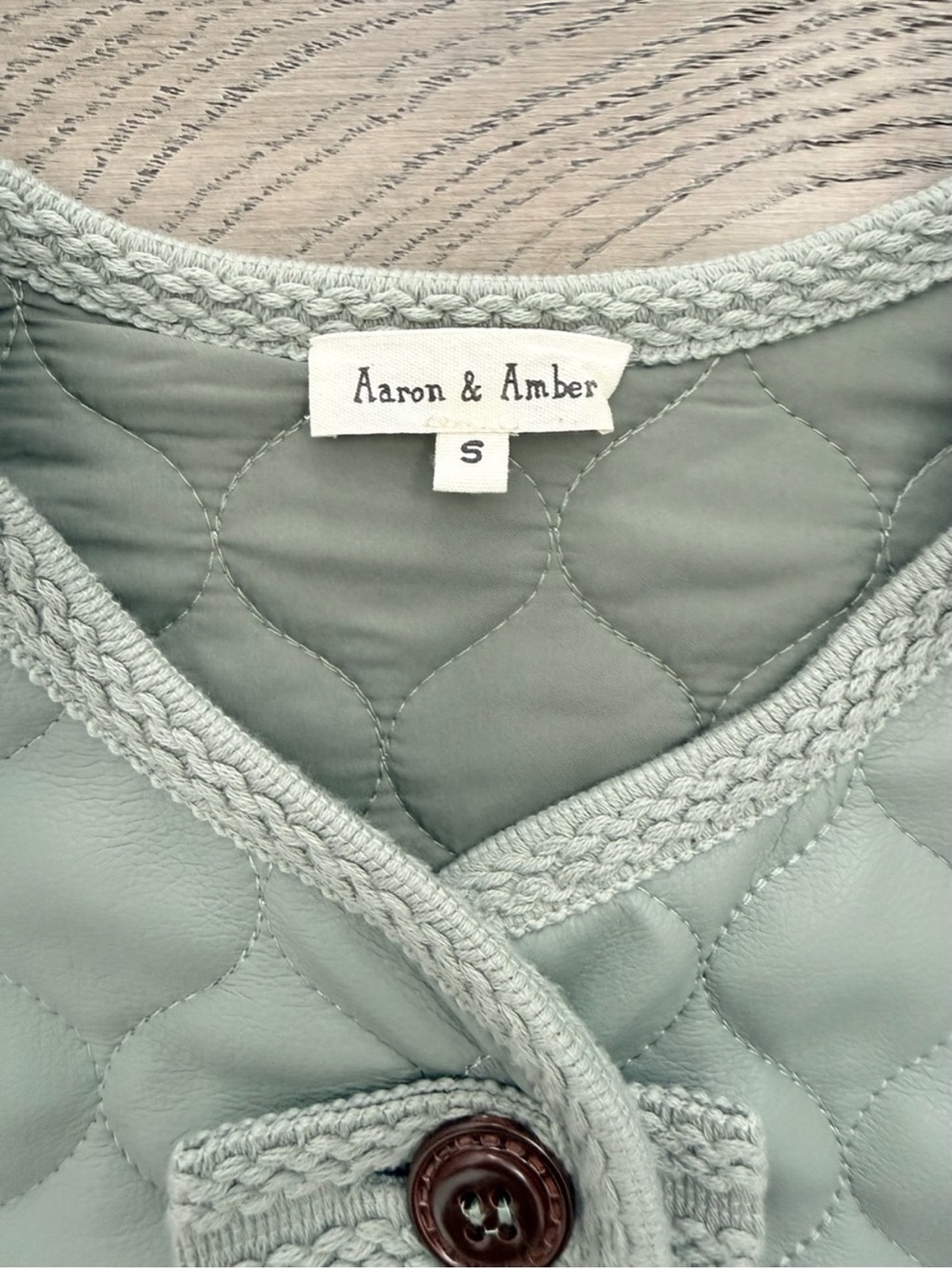 Aaron & Amber Quilted Faux Leather Oversized Collarless Jacket Green Small - Picture 5 of 13